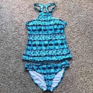 Blue tie dye tankini